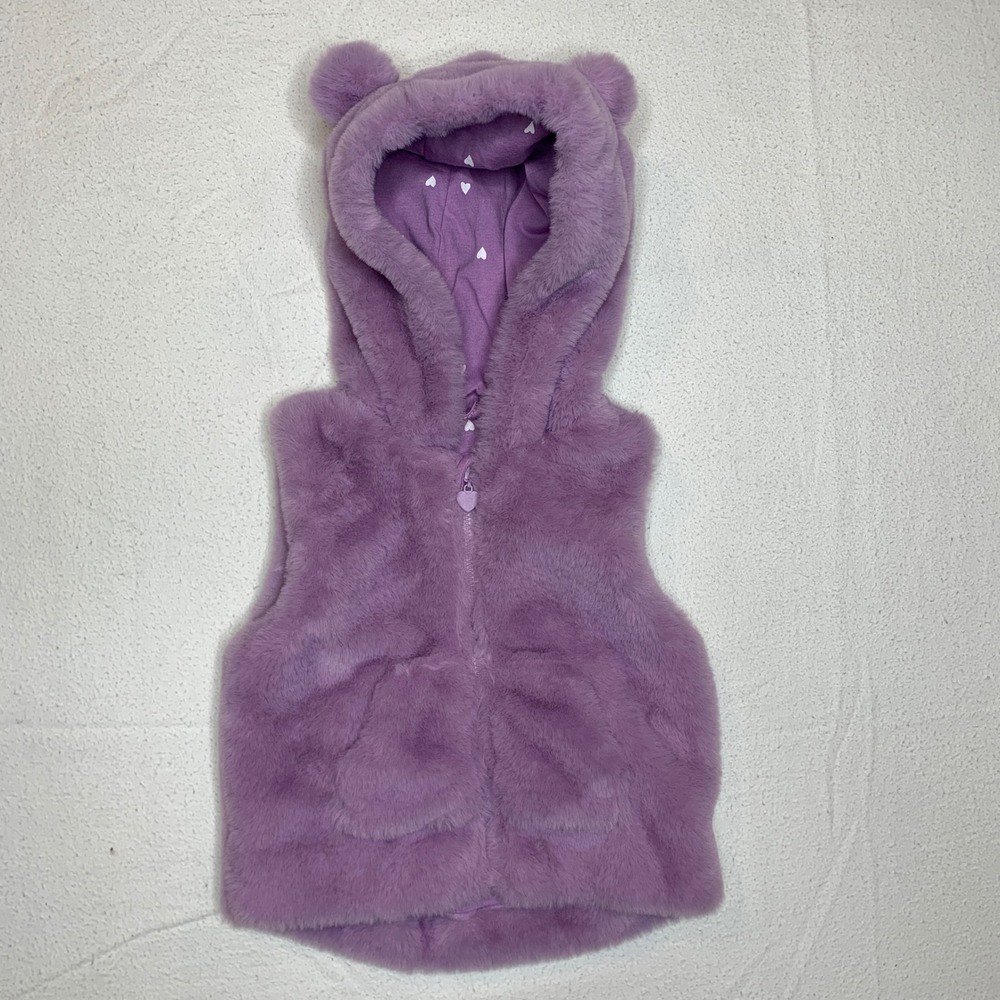 Baby Girl's Purple Faux Fur Vest with Bear Ears Hood